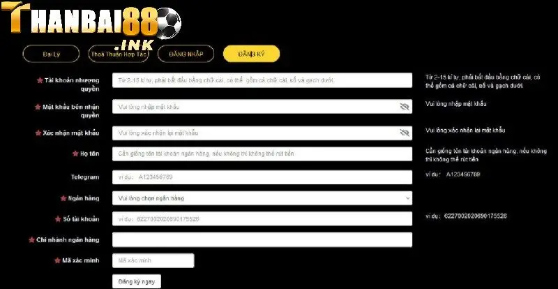 Đăng ký đại lý Thanbai88 đơn giản