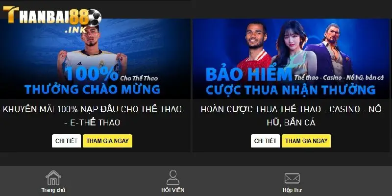Khuyến mãi 100% cho thành viên mới cá cược thể thao Thanbai88