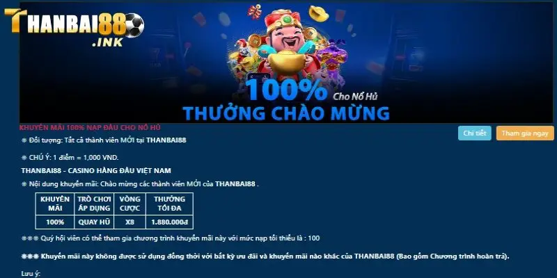 Nhà cái đang có ưu đãi thưởng 100% cho người mới nạp Slot