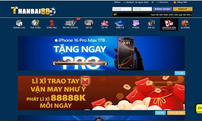 Khuyến mãi tại nhà cái thanbai88 vô cùng đa dạng